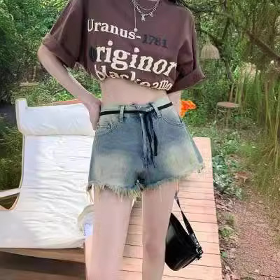 美式复古设计感扎染牛仔裤女装夏季新款高腰超短裤热裤裤子ins潮
