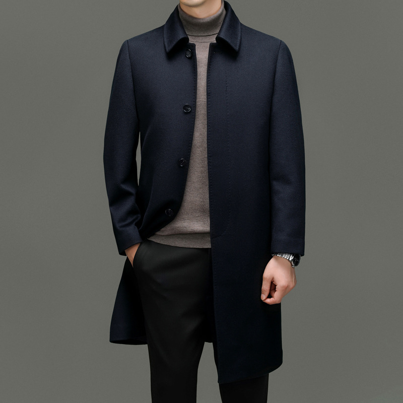 中老年男士风衣2022秋冬新款中长款商务休闲时尚羊毛呢大衣外套男外贸