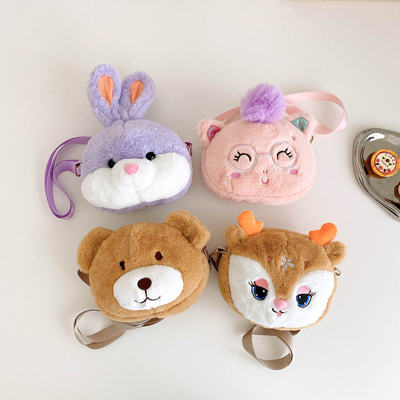 Girl's Autumn and Winter New Plush Animal Bag Cute Rabbit Shoulder Messenger Bag Cartoon Doll Coin Purse Wholesale