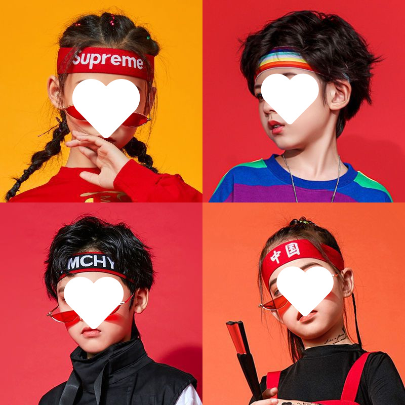 儿童街舞发带女童运动潮妞头饰超酷男孩街舞男童嘻哈套装篮球代发