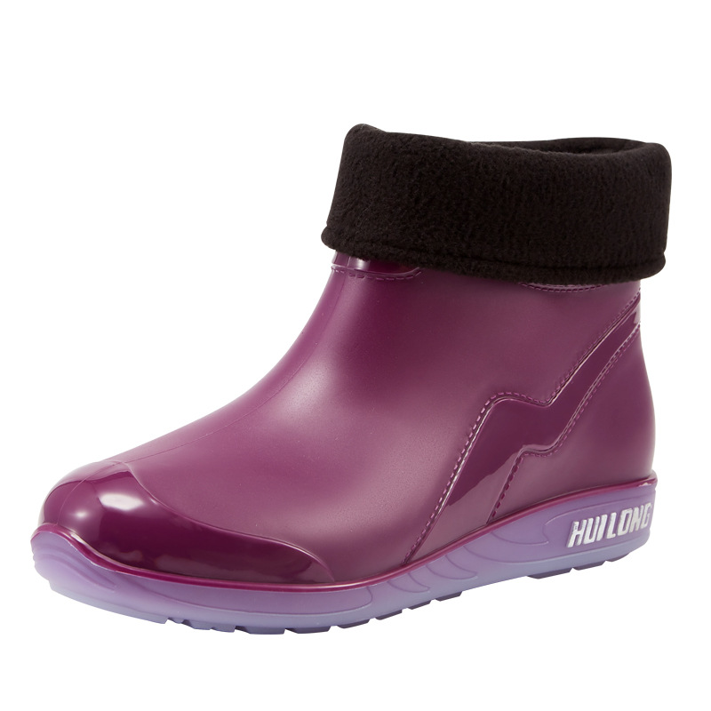 Japanese Style Low Tube Fashion Jelly Fleece-Lined Rain Boots Women Wholesale Winter Car Wash Short Tube Rubber Shoes Women's Rain Boots