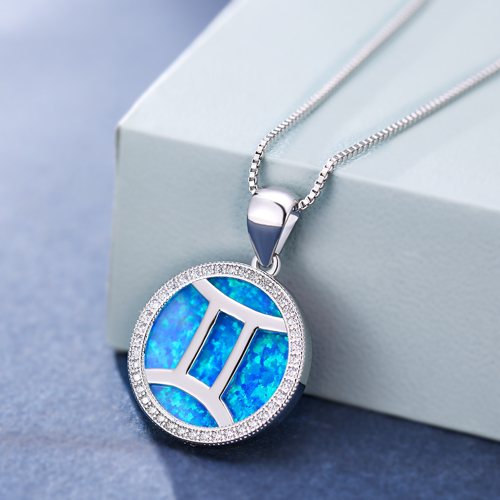 s925澳宝双子座吊坠项链