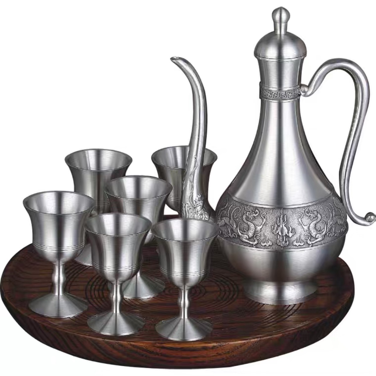 龙腾盛世锡酒具套装 锡壶纯锡高脚酒杯壶送长辈客户商务礼品