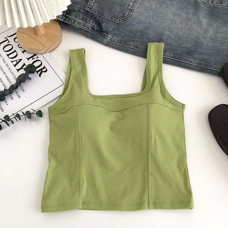 Korean Style Pure Color All-Matching Sling Bra Straps Chest Pad Vest Women's New Inner Wear Outer Wear Sleeveless Slim Fit Bottoming Top