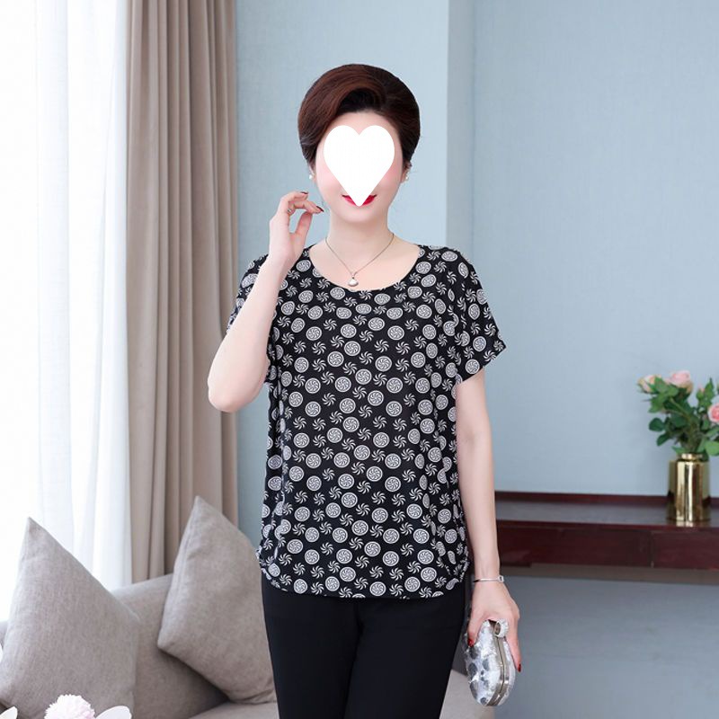 Middle-Aged and Elderly New Short-Sleeved T-shirt plus and Extra Size Mom Wear Summer 100.00kg Loose 2023 Grandma's Clothes Batwing Sleeve