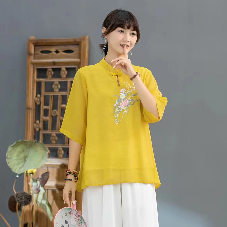 New Chinese Style Embroidery Zen Tea Clothes Summer Zen Dance Dresses New Chinese Women's Clothing Hanfu Travel Clothing Mom Clothes