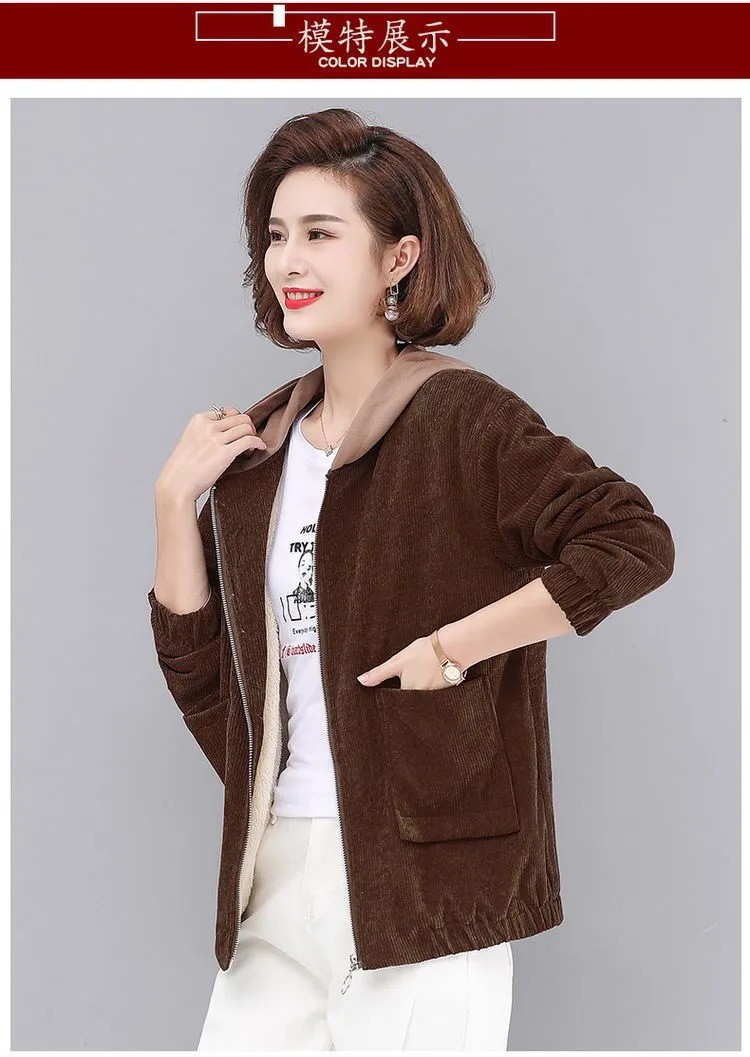 跨境内里加绒灯芯绒外套女士2020秋冬季大码休闲加厚时尚百搭夹克