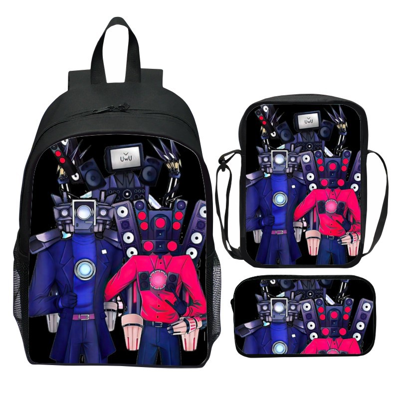 New Printed Toilet Man Skibidi Toilet Three-Piece Suit School Bag Cartoon Monitor Man Backpack Bag Pencil Case