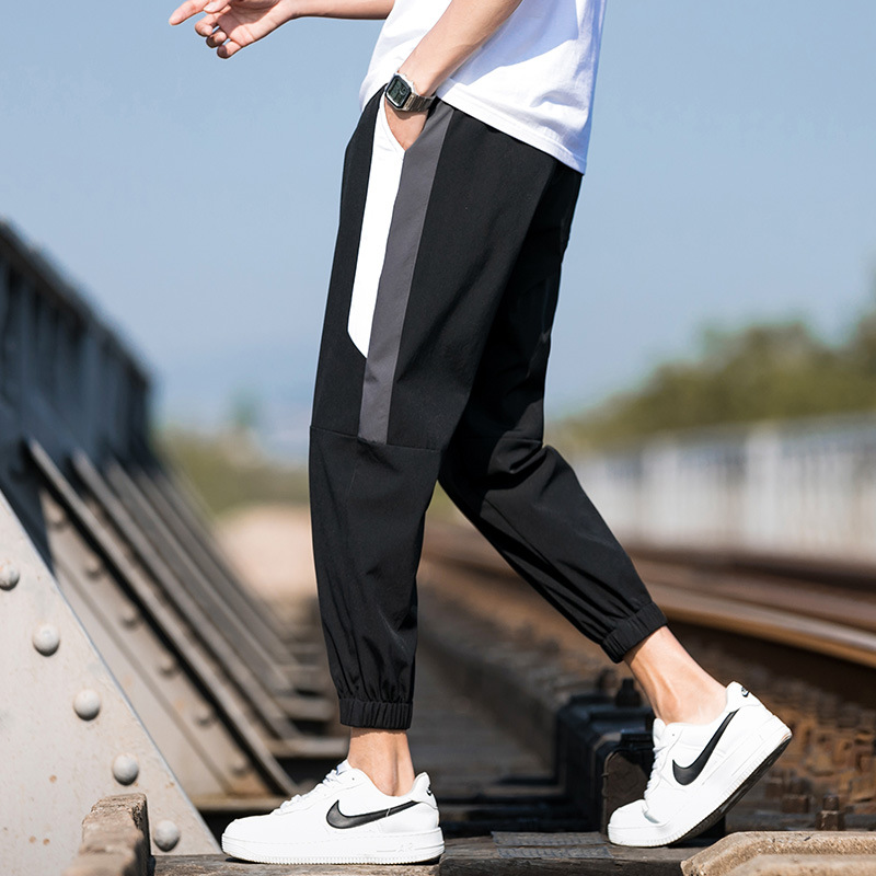 Casual Pants Men's Summer Thin Fashion Brand Breathable Air Conditioning Pants Men's Loose Tappered Cropped Sports Ice Silk Leggings Men's