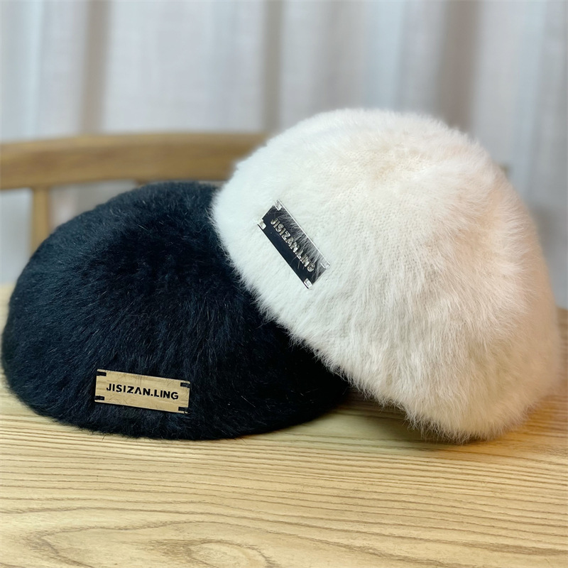 Hat Women's Winter Plush New All-Match Rabbit Fur Retro Beret Female Internet Celebrity Advance Hats Trendy Painter Cap Trendy