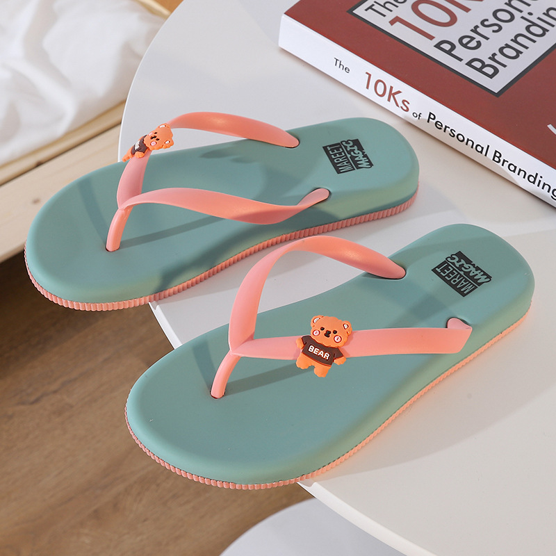 Flip-Flops Women's Summer Wear Non-Slip Net Red Girl Cute Bear Student Household Flip-Flops Ladies' Sandals