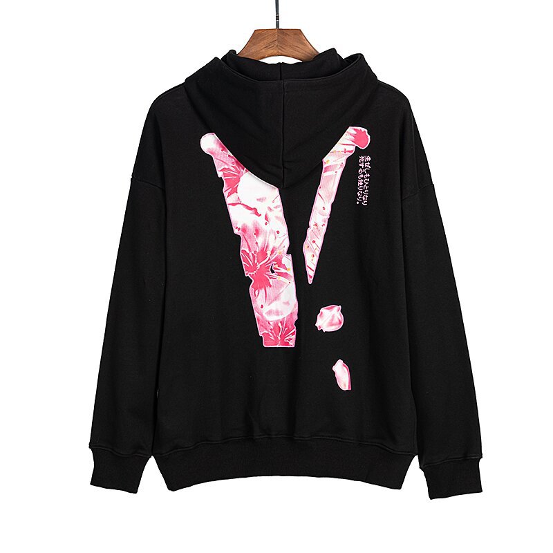 欧美潮流vlone樱花花瓣大v印花美式小众秋冬宽松男士情侣连帽卫衣