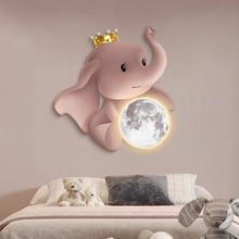 现代简约儿童房装饰画月球男孩女孩房间壁画卡通大象卧室床头挂画