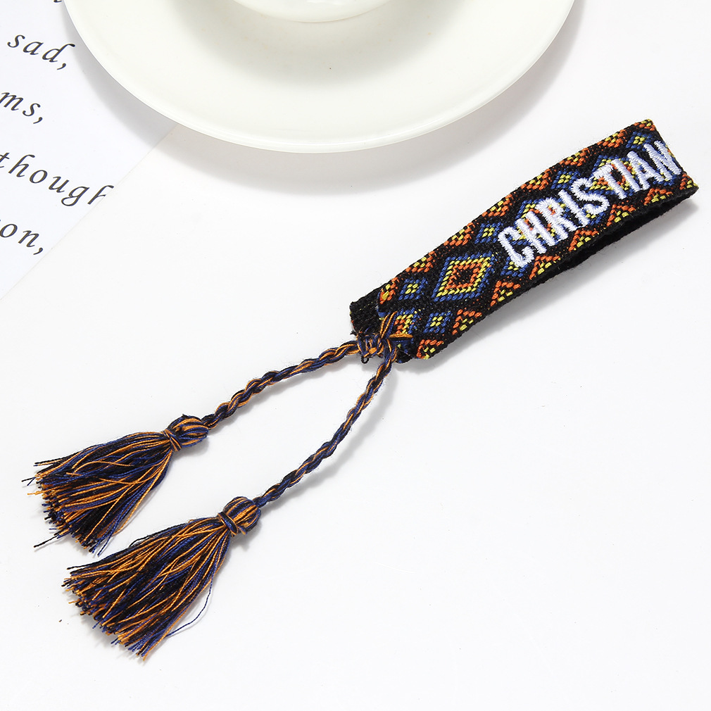 d家手链欧美织带字母刺绣编织手绳时尚简约创意腕带波西米亚手绳