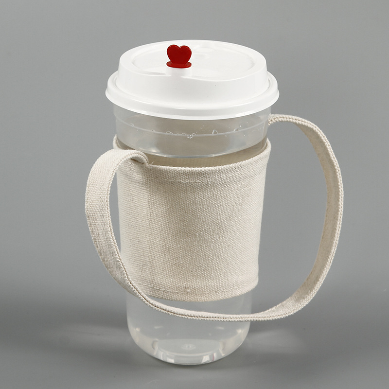 空白帆布手提杯套手拎奶茶饮品隔热杯套棉布咖啡圆筒打包杯袋印刷