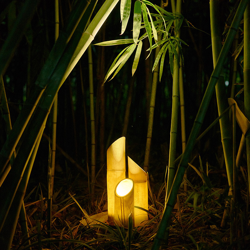 Artificial Luminous Bamboo Lamp Outdoor Garden Bamboo Downlight Garden Lawn Fiberglass Bamboo Joint Resin Lamp Led Decoration