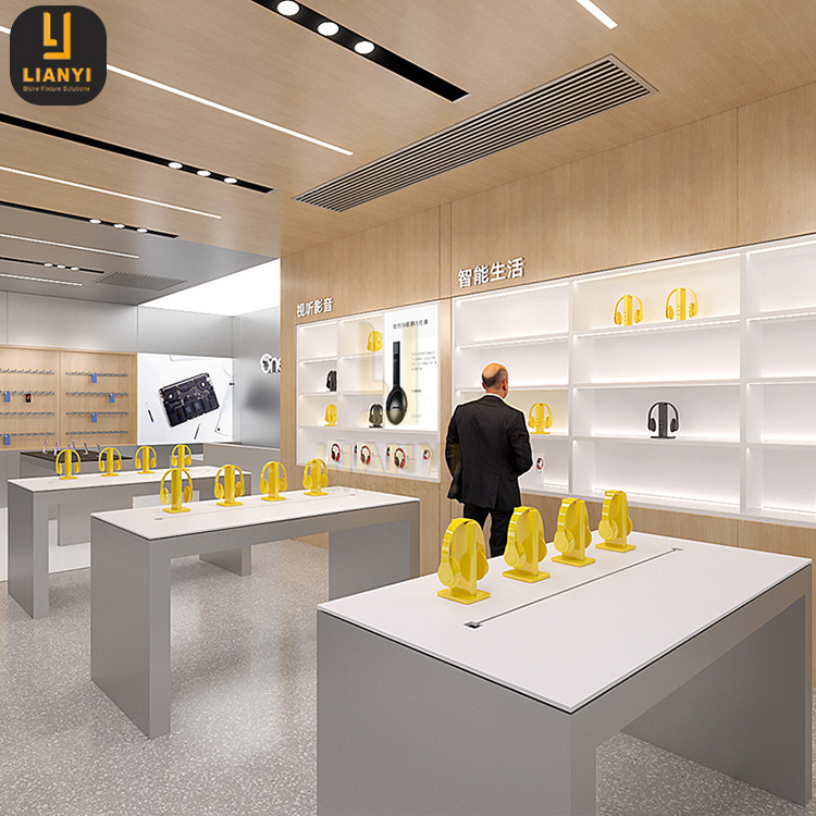 定制商店手机展示台烤漆蓝牙耳机展示桌木制音响电子产品展示柜