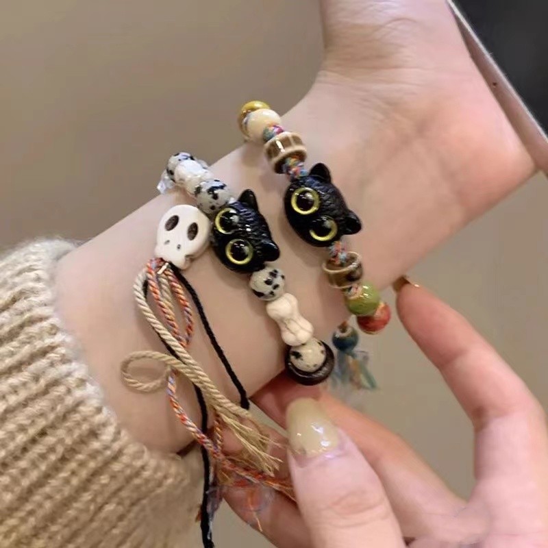 手链手串女款可爱新中式陶瓷彩色编织绳串小众精致叠戴民族风网红