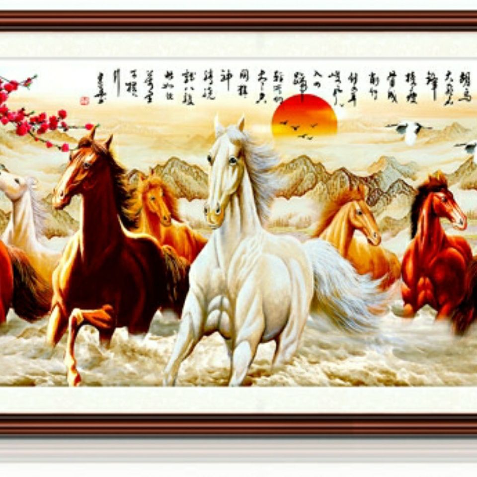 新疆西藏专链5d钻石画客厅点贴钻八骏图十字绣马到成功