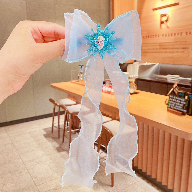 2022 Children's Frozen Hairpins/Hairbands Princess Elsa Super Fairy Streamer Hair Accessory Girl's Mesh Crown Hairpin