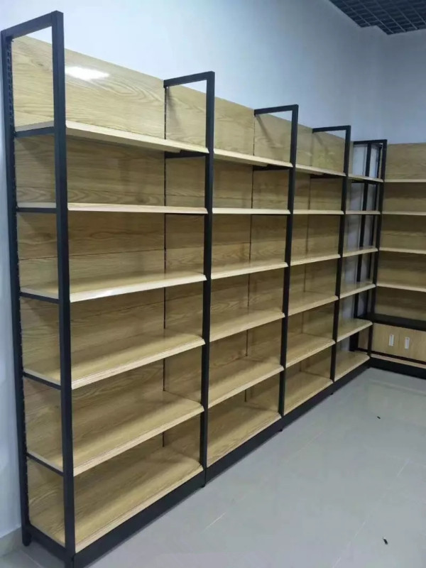 超市货架展示架便利店零食陈列架单面双面组合钢木食品货柜