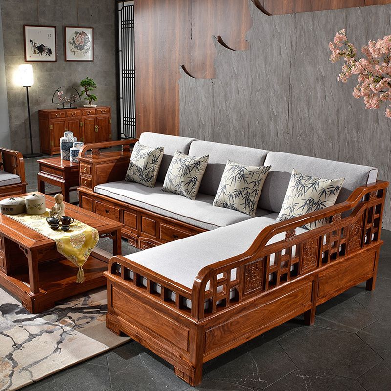 新中式红木家具实木沙发组合客厅花梨木贵妃储物刺猬紫檀冬夏两用