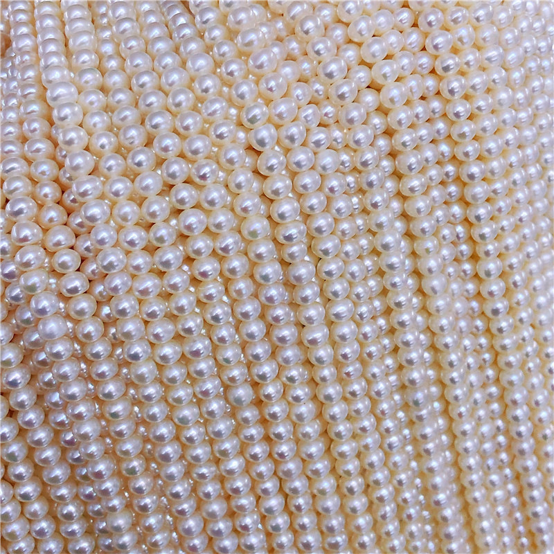 5mm淡水小米粒近圆珍珠项链颈链半成品串珠链