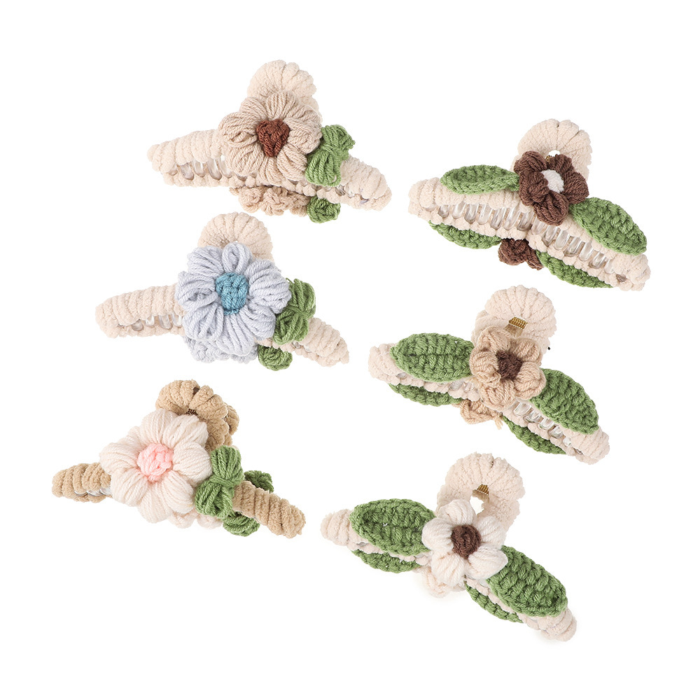 autumn and winter new wool knitted flower hair clip barrettes fashion girl back head updo shark clip quality hair accessories