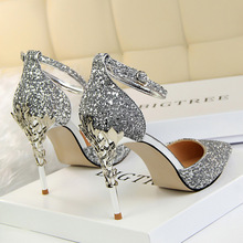 Crystal wedding shoes pointed high heels thin heel sequins