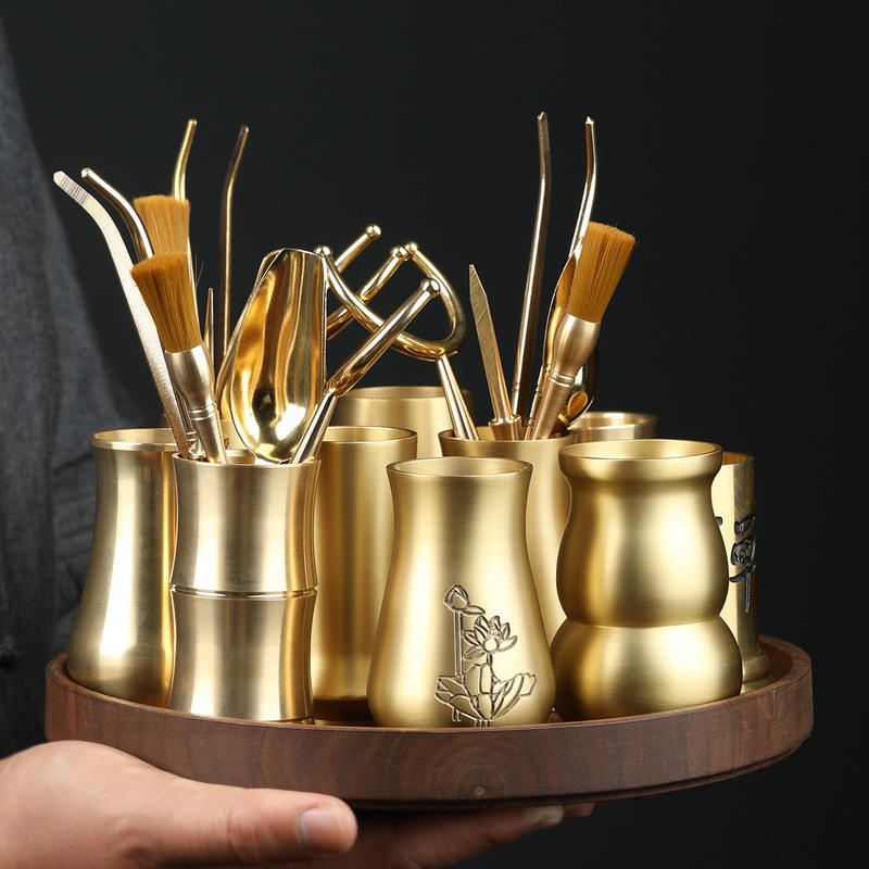 黄铜茶道六君子套装功夫茶具配件6君子泡茶工具茶夹茶针茶刀茶刷