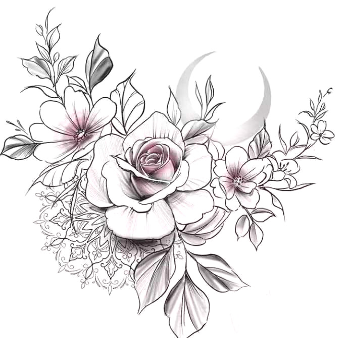 现货批发黑白素描花朵纹身贴暗黑花臂纹身贴纸玫瑰花朵tattoo