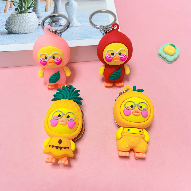 5302# Cartoon Fruit Glasses Duck Doll Keychain Cute Cartoon Duck Duck Pendant Floor Push Promotional Novelties