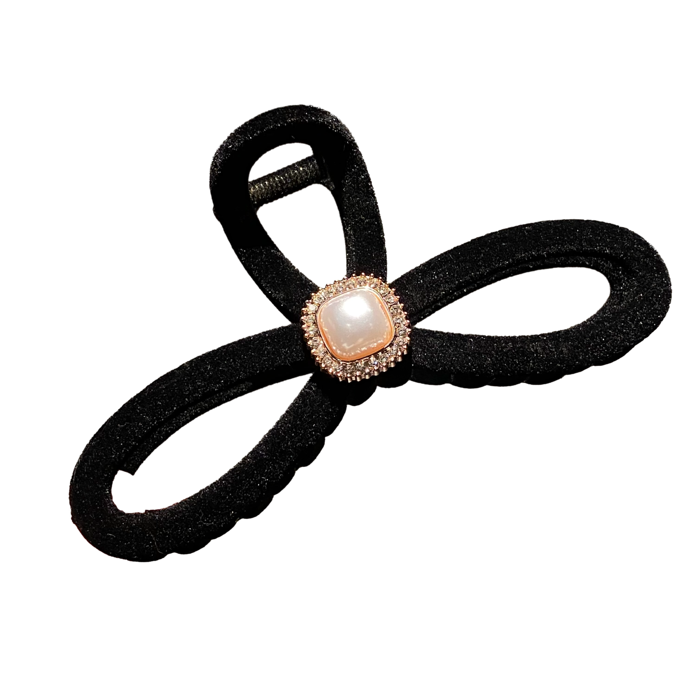 黑色丝绒高级感鲨鱼夹珍珠发卡盘发抓夹大号发夹女后脑勺头发夹子