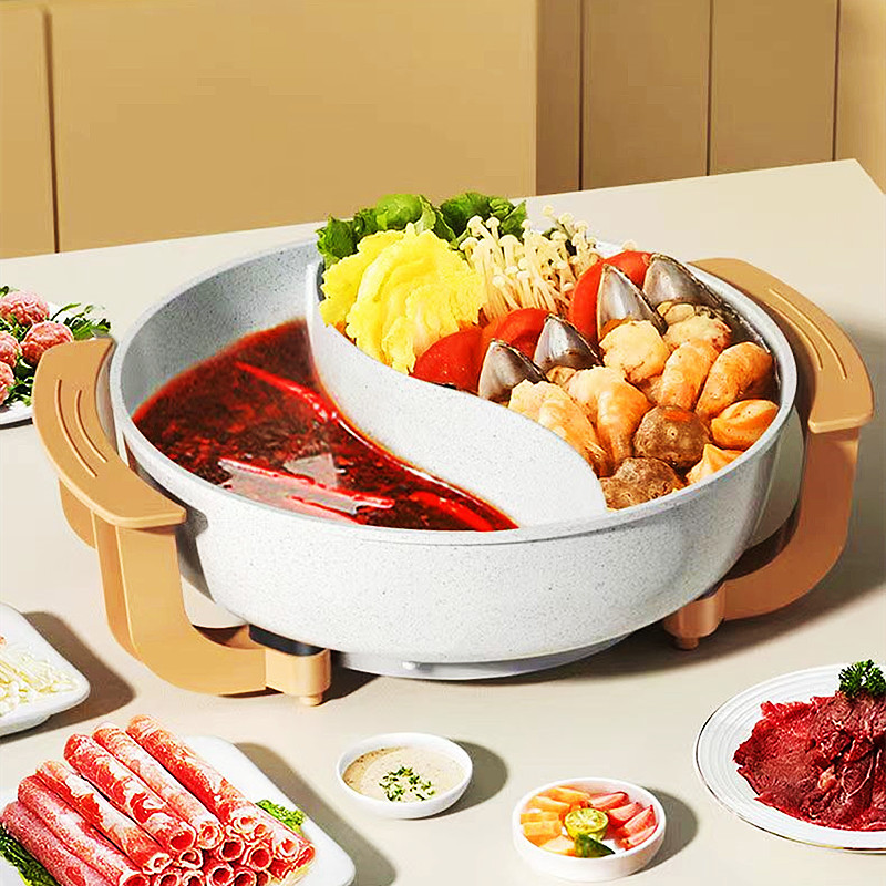 6l大容量红双喜鸳鸯电火锅 韩式电煮锅家用插电多功能电热锅礼品