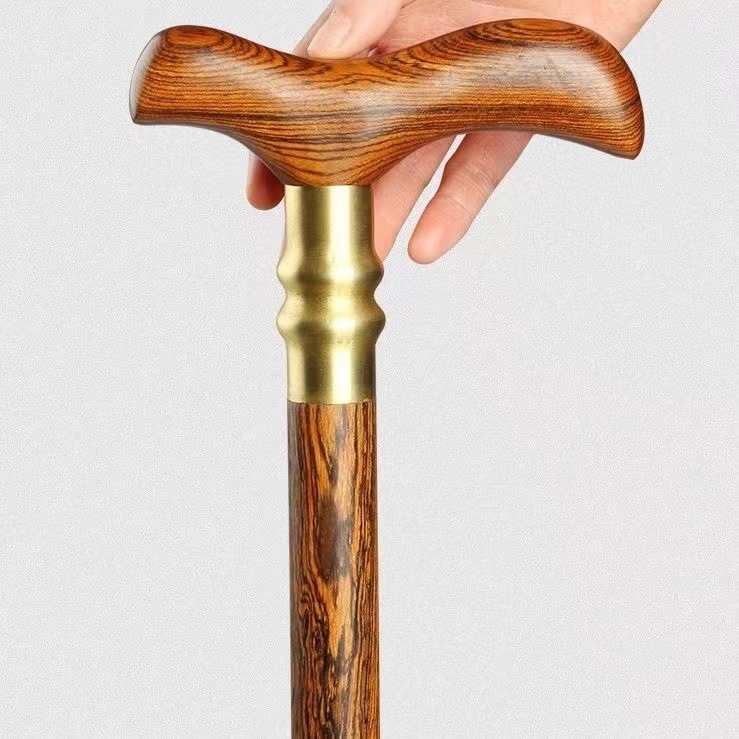 黄金檀拐杖圆头文明杖鸡翅木助行文明拐杖老年人檀木红木手杖木质