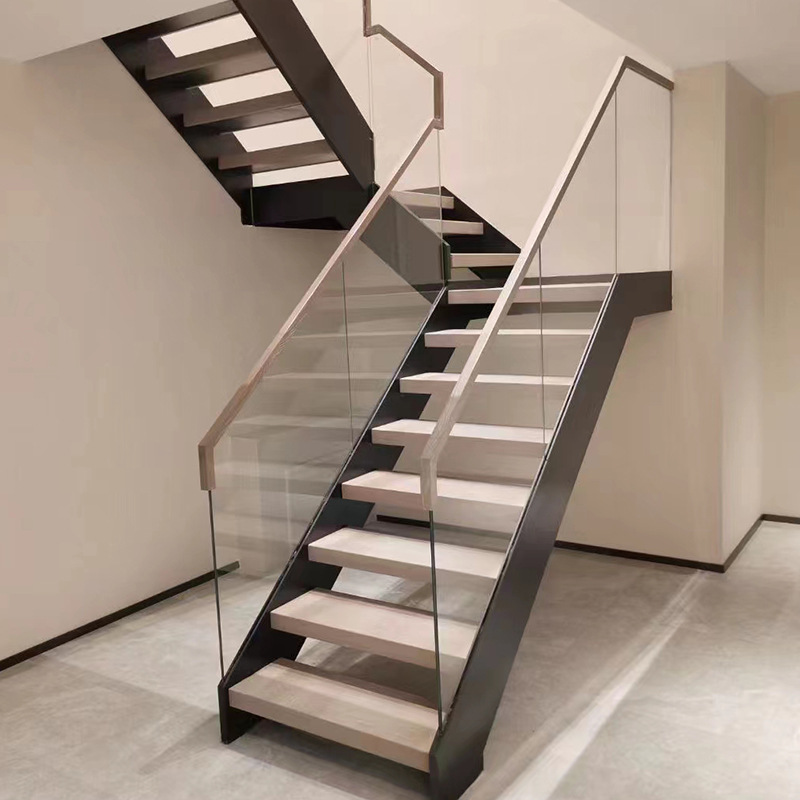 厂家定制钢木楼梯 家用斜爬式阔架旋转楼梯 螺旋玻璃楼梯双梁楼梯