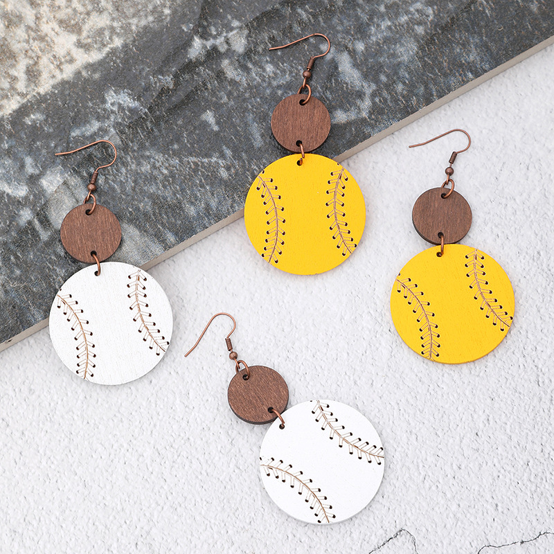 Cross-Border Lightweight Wood Piece Sports Style Baseball Pattern Earrings Earring Pendant for Ladies AliExpress Amazon Xi Yin