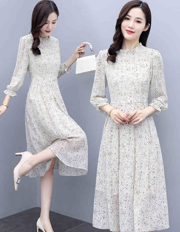 碎花连衣裙女春秋2021年新款高端洋气质时尚减龄温柔高贵雪纺裙子