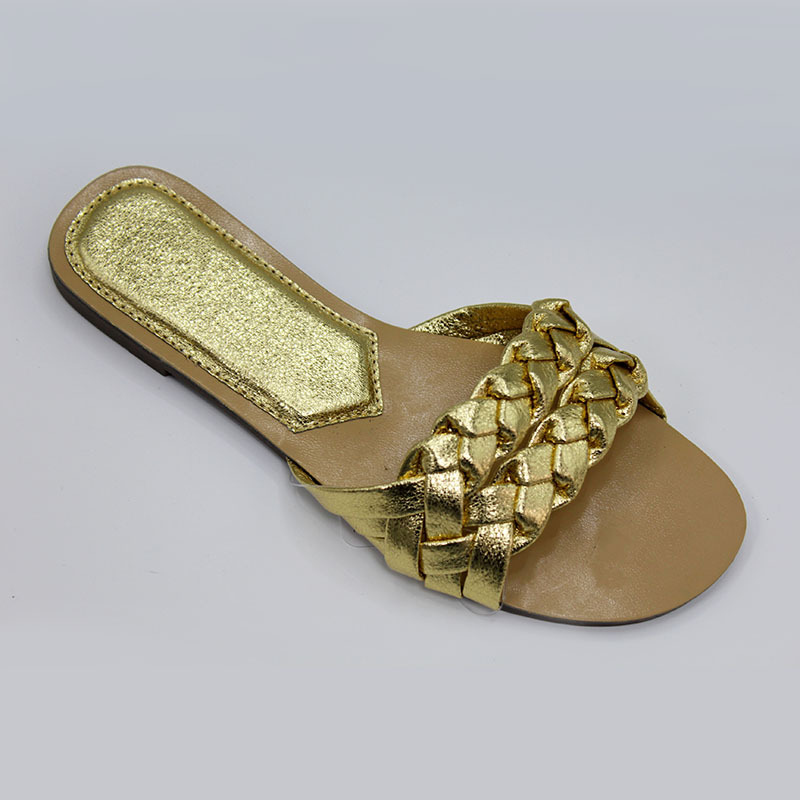 跨境爆款凉拖鞋平底一字编织金色非洲女鞋防滑新款时尚slipper夏