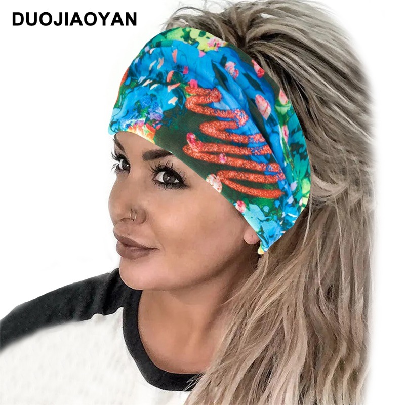 Amazon New Fashion Headband Bohemian Print Knotted Hair Band Wide Edge Elastic Closed Head Turban Hair Accessories