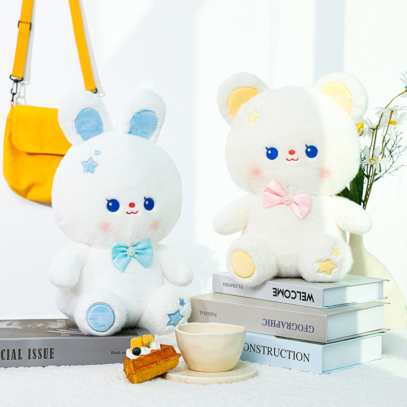 Cute Minnie Bear Doll Bear Bunny Doll White Children's Plush Toys Bow Tie Bear Doll for Girls