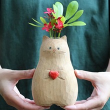 跨境新品 Handmade cat vase爱心猫花瓶装饰树脂工艺品爱猫者礼物