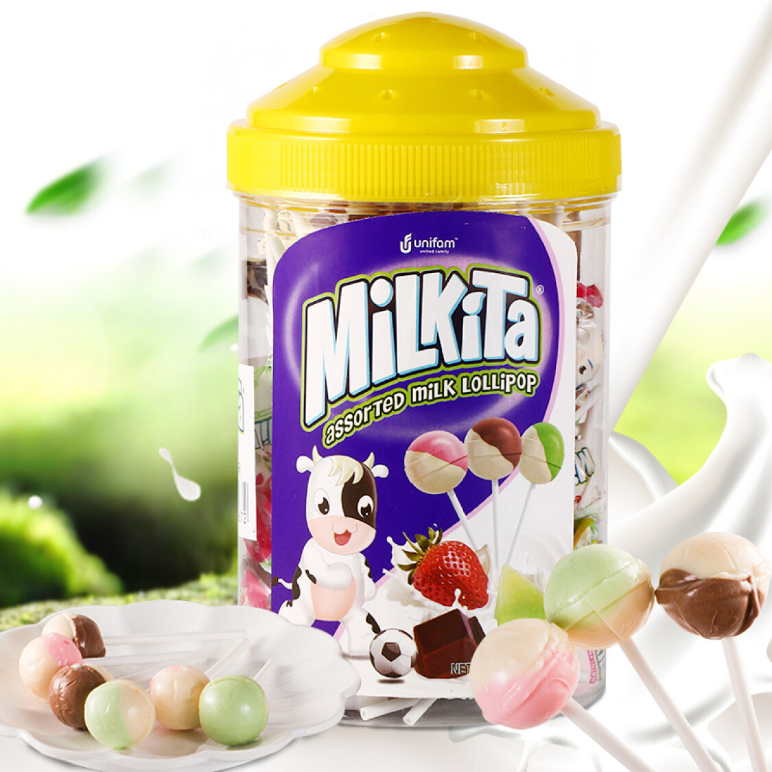 印度尼西亚进口优你康罐装50支双味棒棒糖450g罐网红现货批发