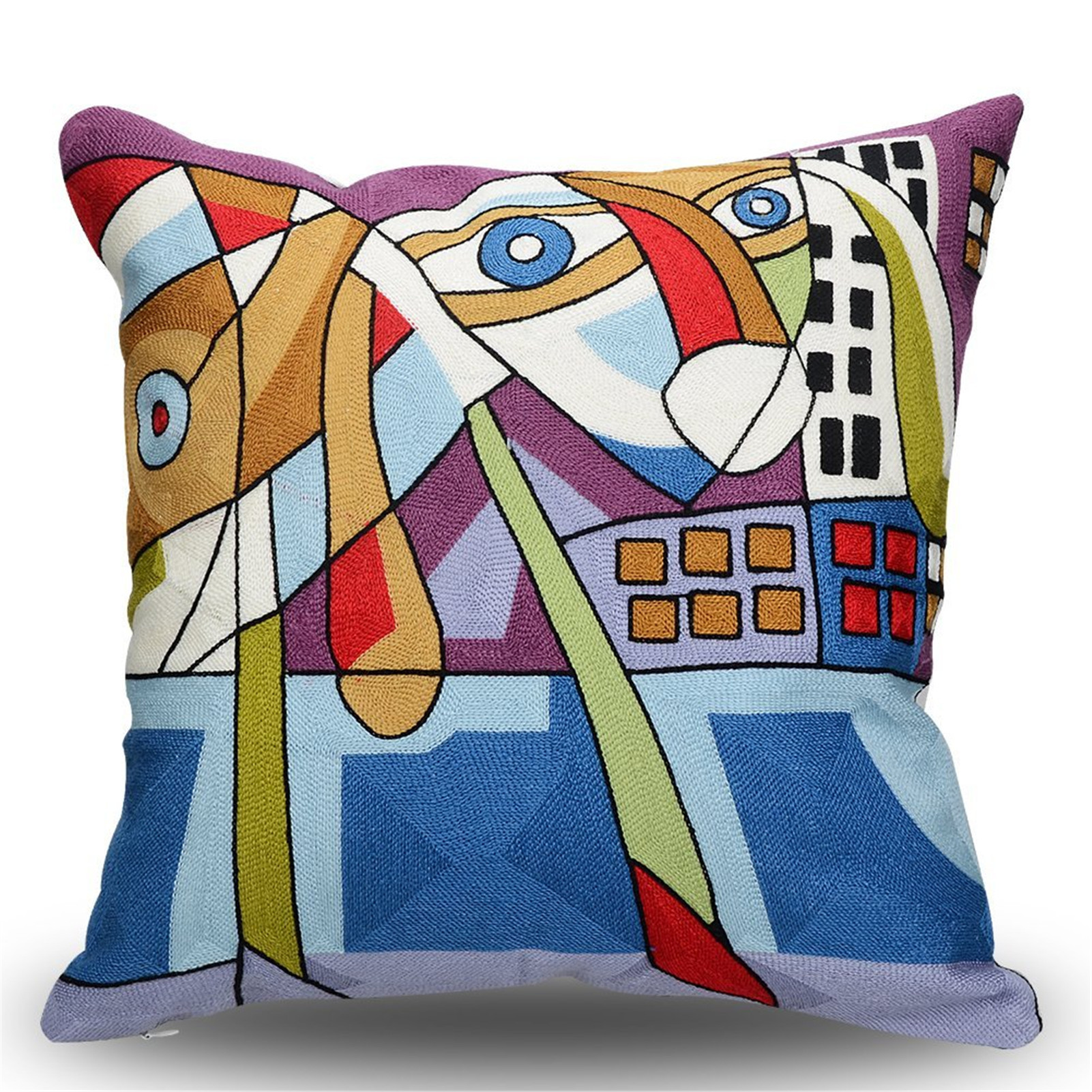 Abstract Creative Linen Cross-Border Living Room Sofa Cushion Art Back Seat Cushion Colorful Pattern Can Be Set One Piece Dropshipping