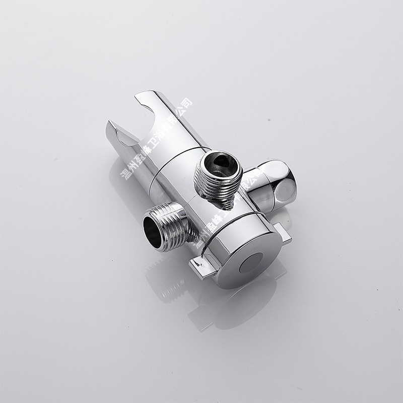 亚马逊外贸一进二出花洒配件镀铬带支架美式卫浴三通插座分水器