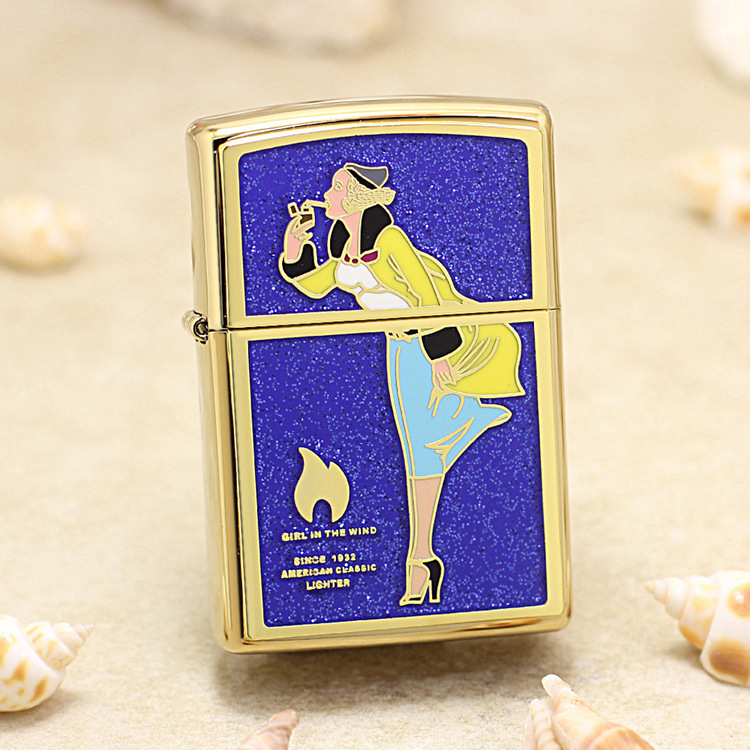 zippo打火机风中女郎风女(蓝色)250g-d-z8007l