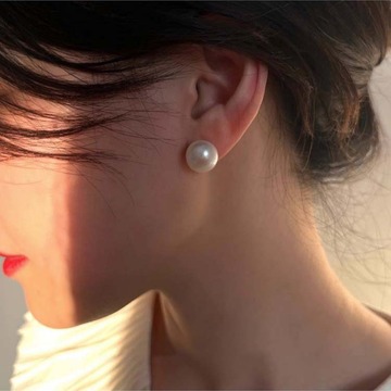 12mm大号5a淡水珍珠耳钉女轻奢tyusha博主同款18k金999银针耳饰