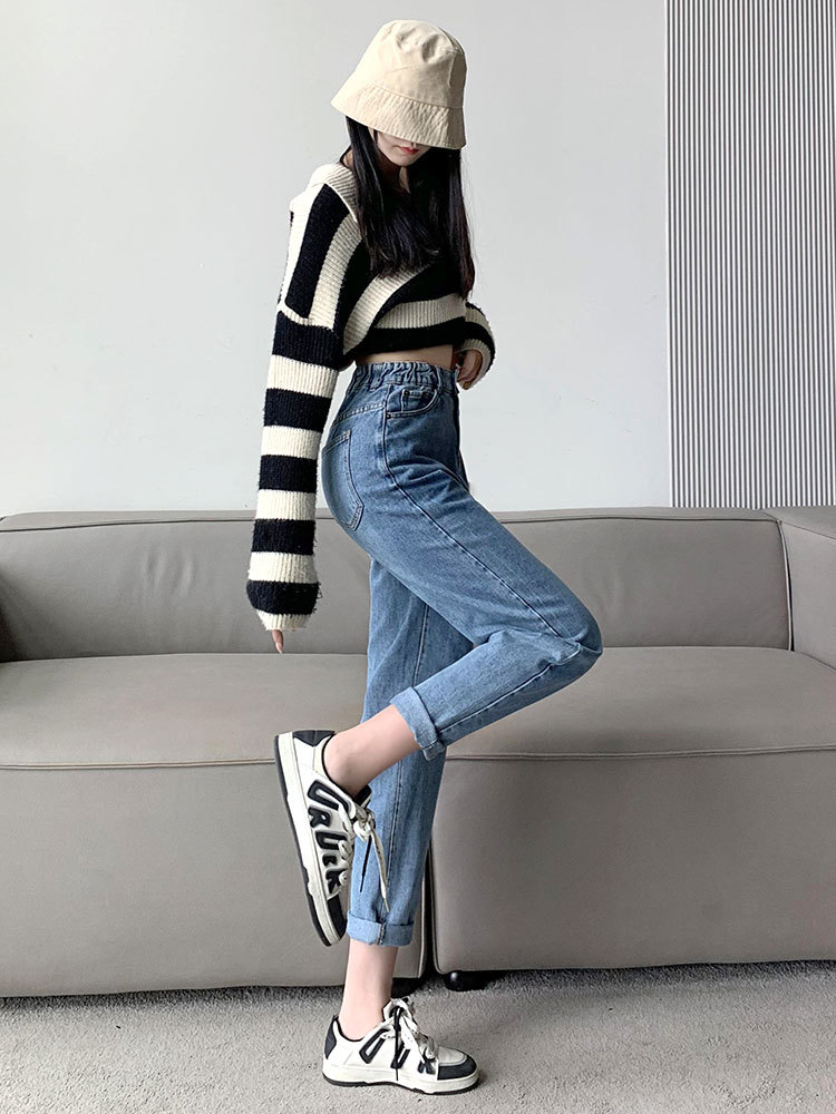 Retro Jeans Women's Pants Spring and Autumn 2022 New High Waist Straight Loose Radish Slimming Harem Jeans