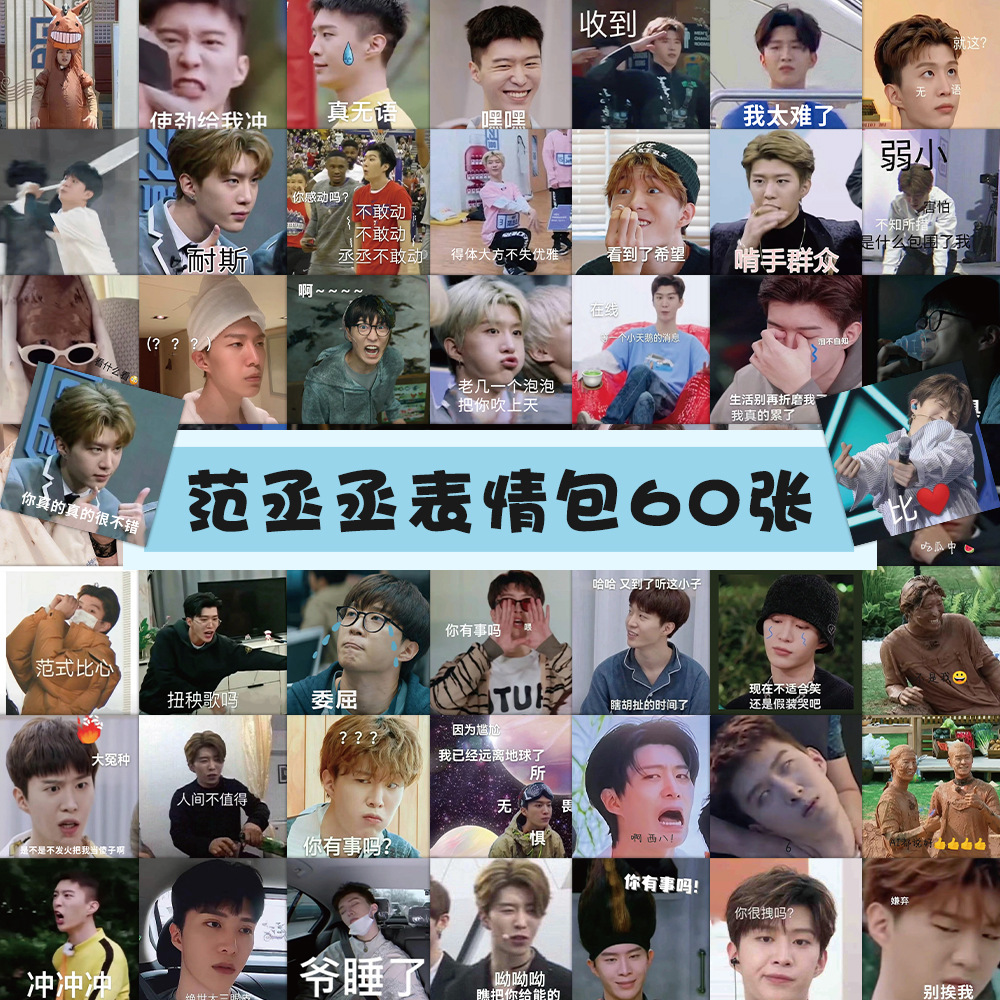 60张范丞丞表情包贴纸手账男明星周边沙雕搞笑装饰箱