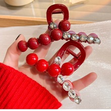 红色珍珠相思红豆抓夹女公主头发夹刘海侧边夹2024新款后脑勺头饰
